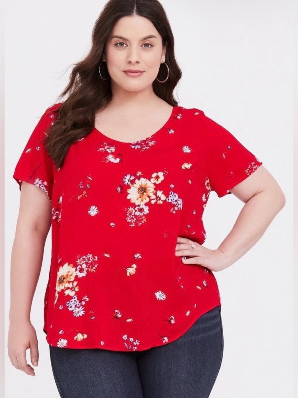 Torrid Size 3 Red Floral Blouse Short Sleeve